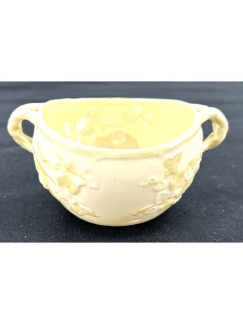 Belleek Yellow Luster Open Sugar Bowl 2" Black Mark Floral Vintage